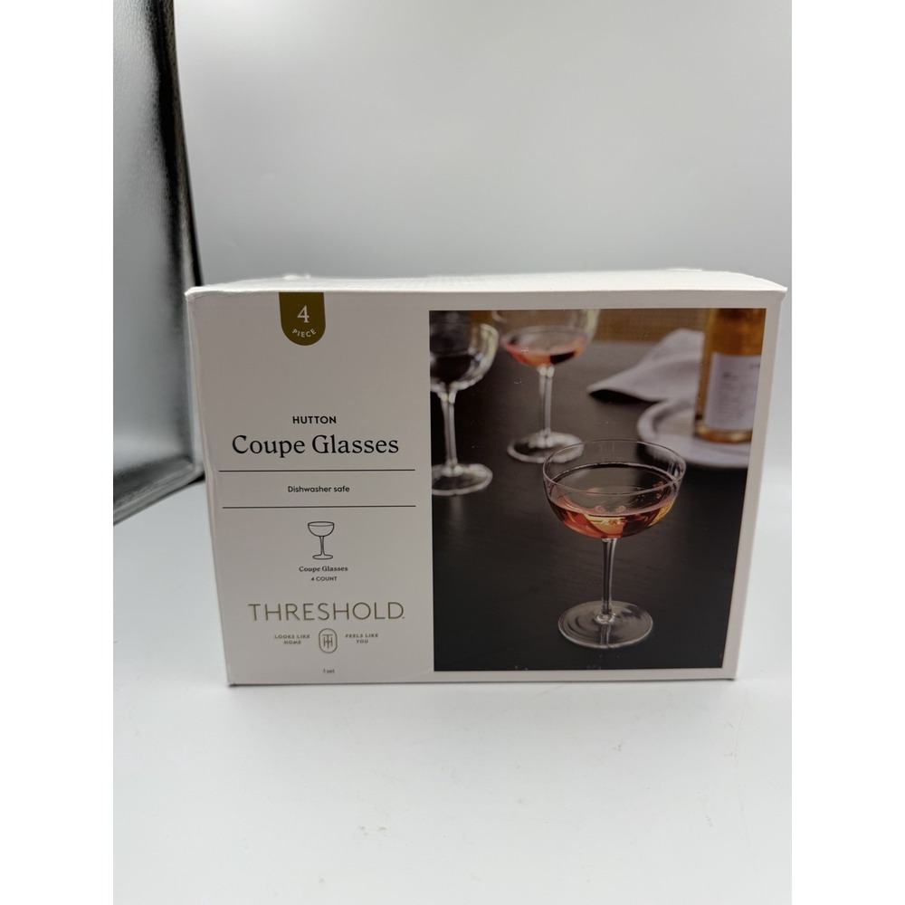 Brand NEW 6oz 7pk Glass Entertaining Cocktail Coupe Glasses Threshold NIB 3FREE!